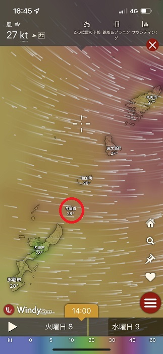 与論島周辺の風速